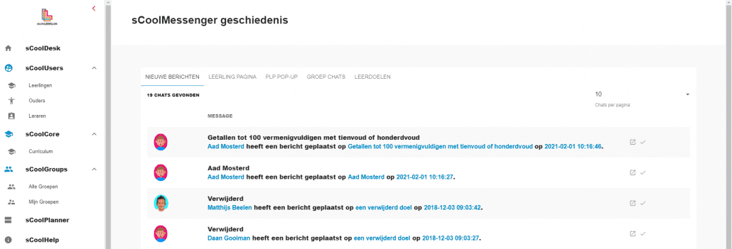 In de sCoolMessenger kun je alle berichten bekijken via de button