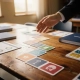 Schooldirecteur die curriculum kaarten, leerpadgrafieken en lessmappen ordent op houten tafel in warm verlicht klaslokaal.